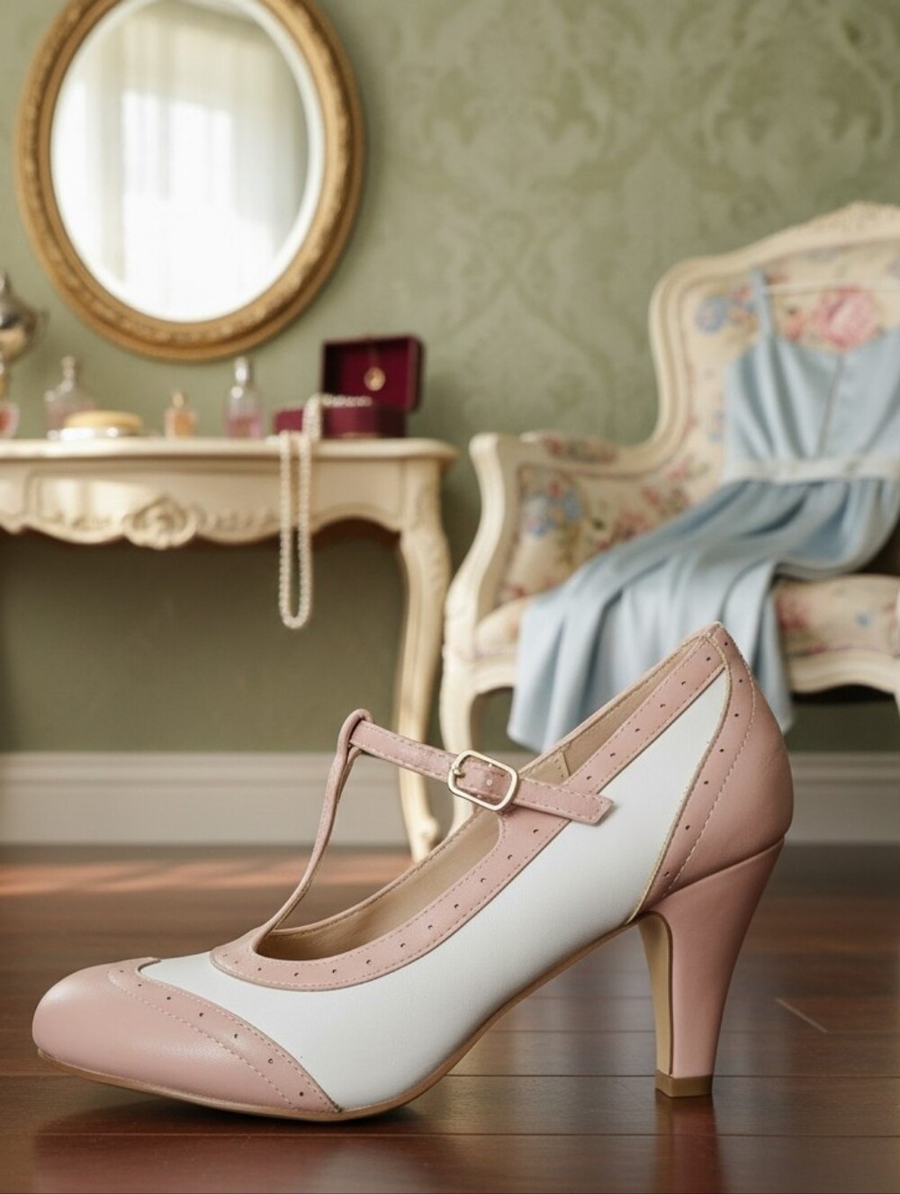 Tango By J. Adams Classic Two-Tone Mary Jane Hells With T-Strap